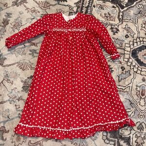 Anavini Red White Polka Dot Smocked Dress 4 Long Sleeve Maxi Dress Cotton B1